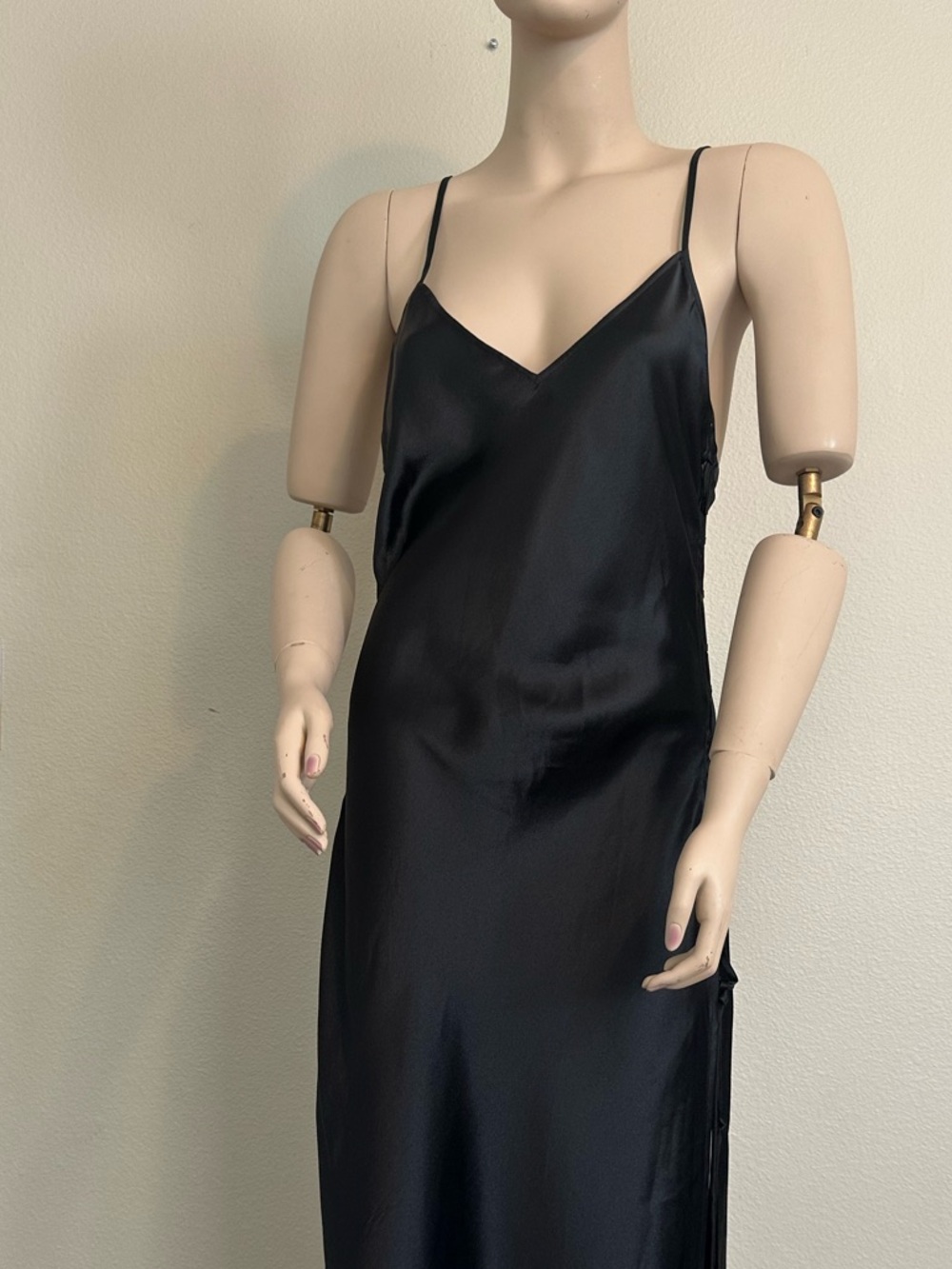 Vtg 90s Victorias Secret Corset  Black Satin Slip Dress